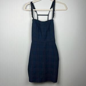 Free People Intimately FP black and blue plaid apron style mini dress small